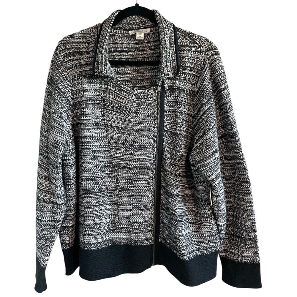 Coldwater Creek Black White Marled Cardigan Asymmetrical Zip Sweater 2X